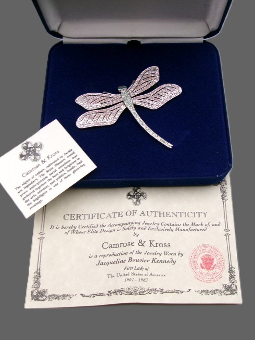 Camrose & Kross JBK Dragonfly Brooch with Original Box COA Papers, Articulated
